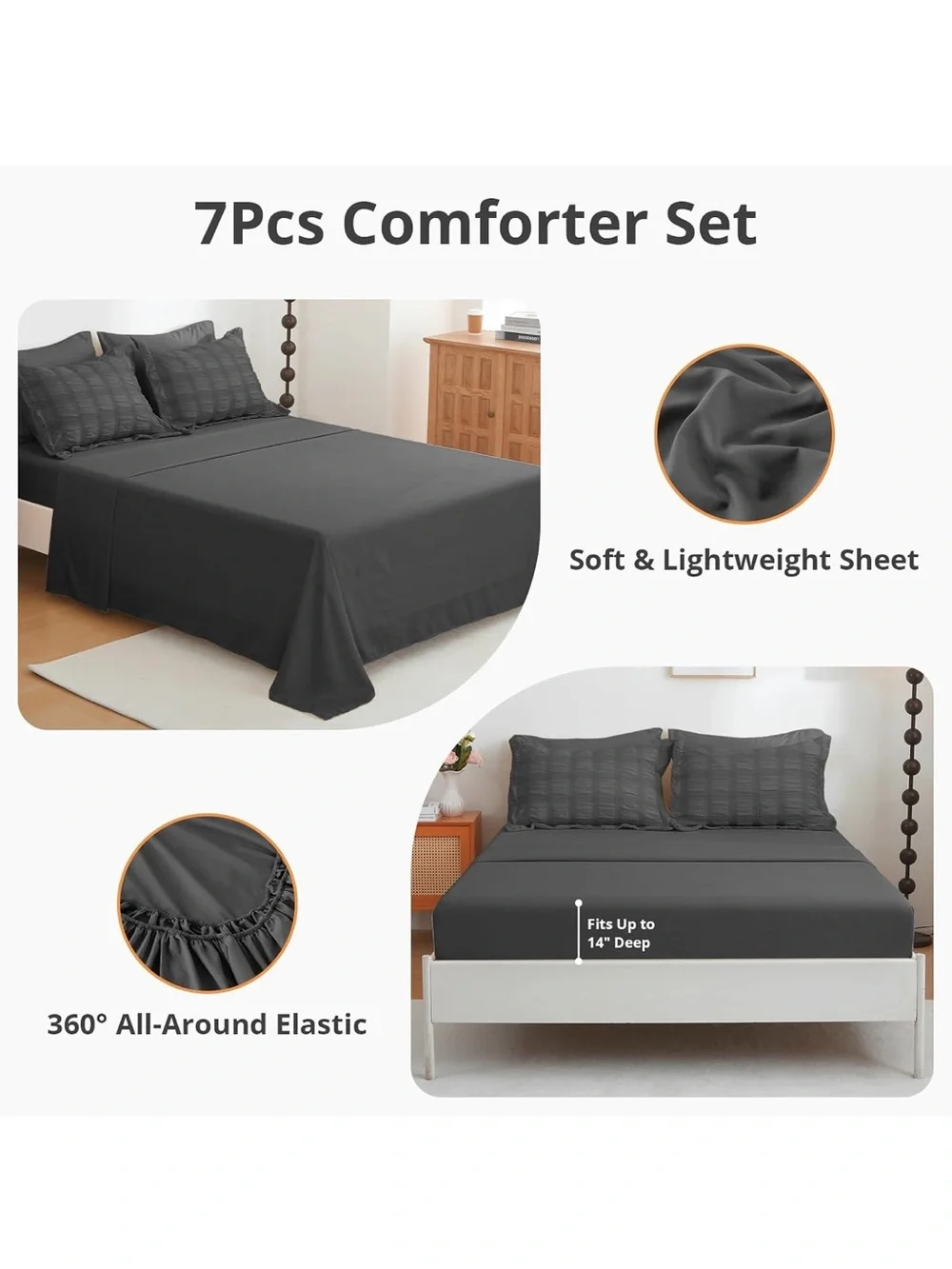 ⛱️7-Piece Seersucker Comforter & Bedding Set - Queen